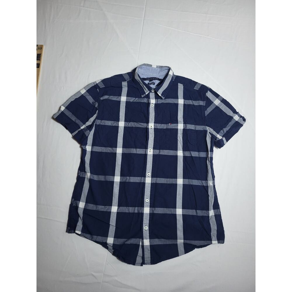 Tommy Hilfiger Men’s Custom Fit Short Sleeve Button Up Shirt Size Large Plaid